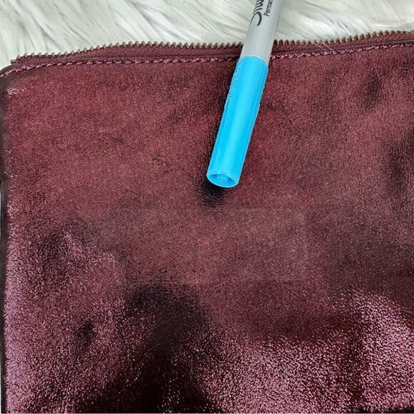 Anthropologie Women’s Maroon Leather Metallic Wristlet Small 5.5" X 7.5" - Picture 14 of 16